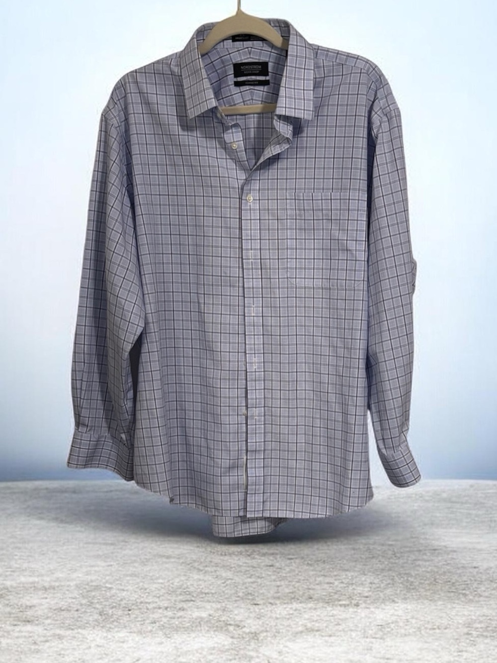 Nordstrom Men’s Blue Plaid Wrinkle Free Dress  Shirt